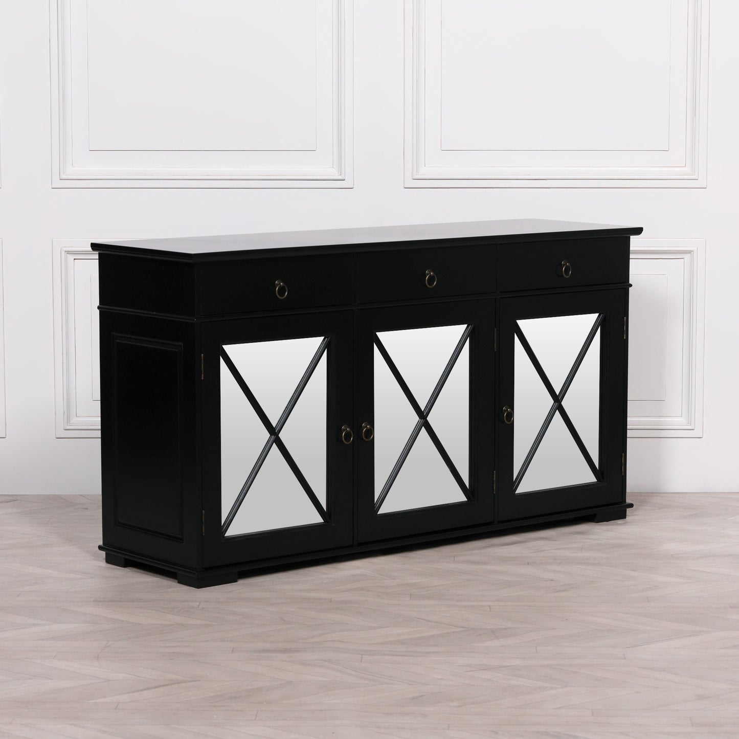 Oriental Black Mirrored Doors Sideboard