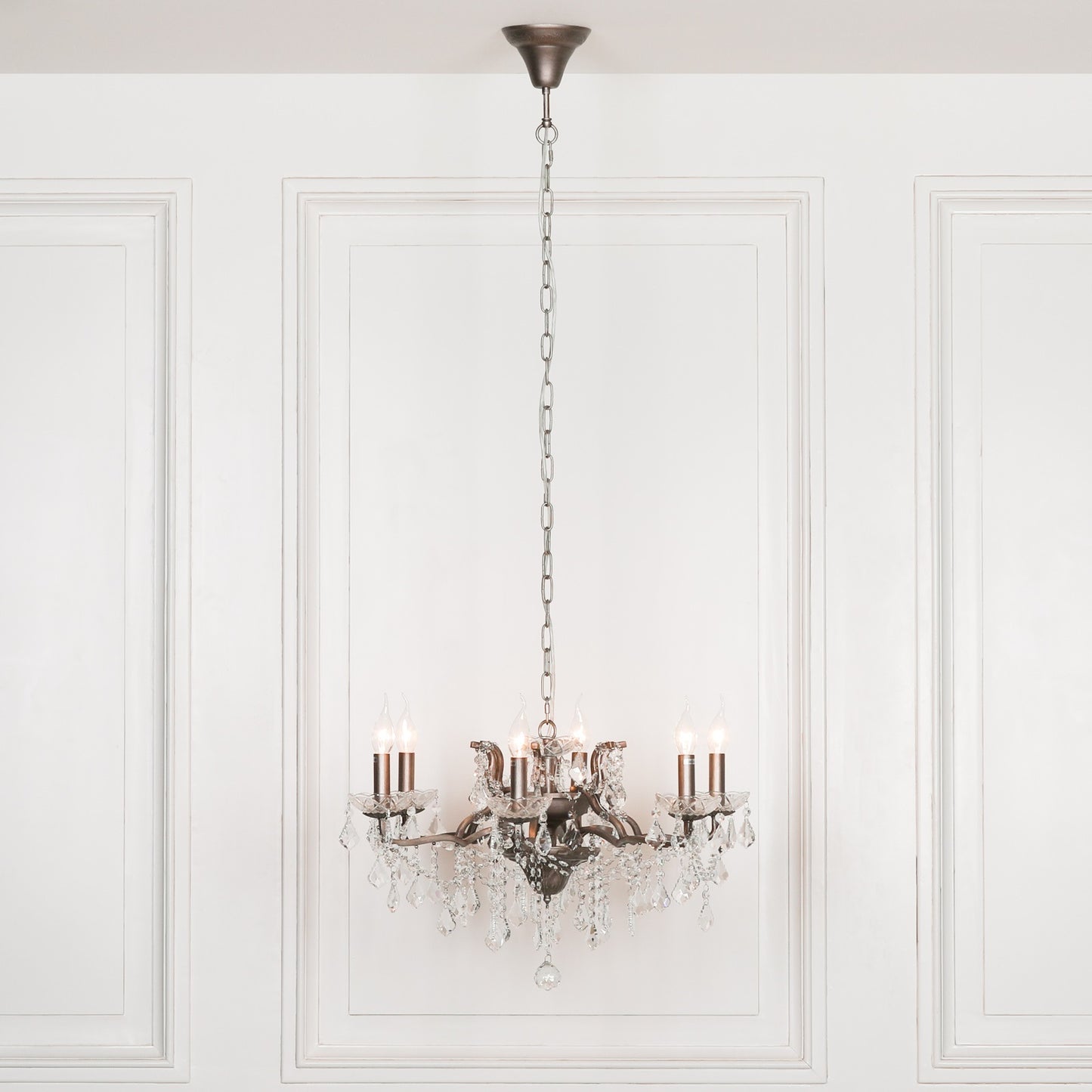 Elbright 6-Branch Antique Shallow Cut Glass Chandelier