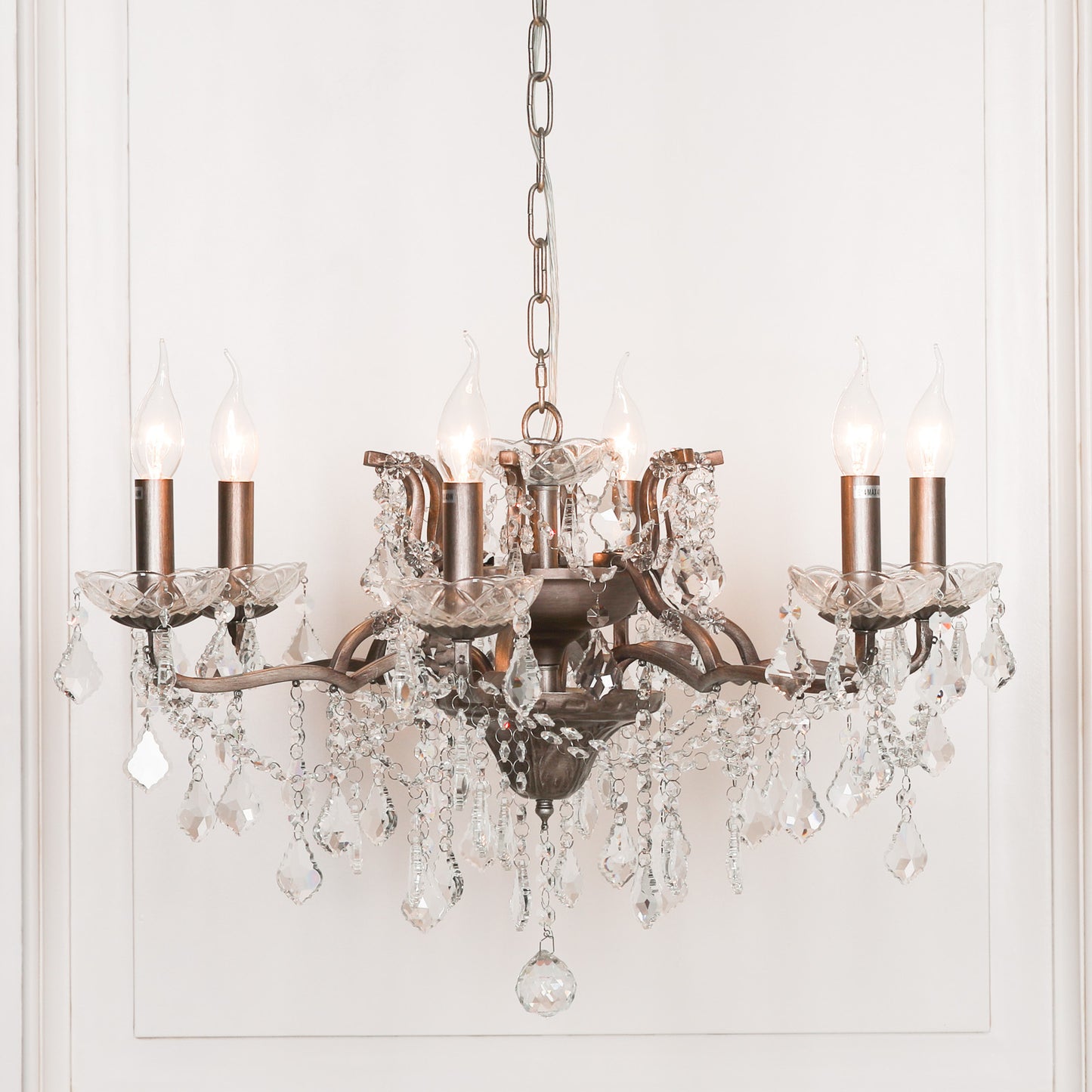 Elbright 6-Branch Antique Shallow Cut Glass Chandelier