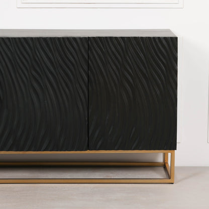 Duskgold Black Mango Wood Ripples Sideboard