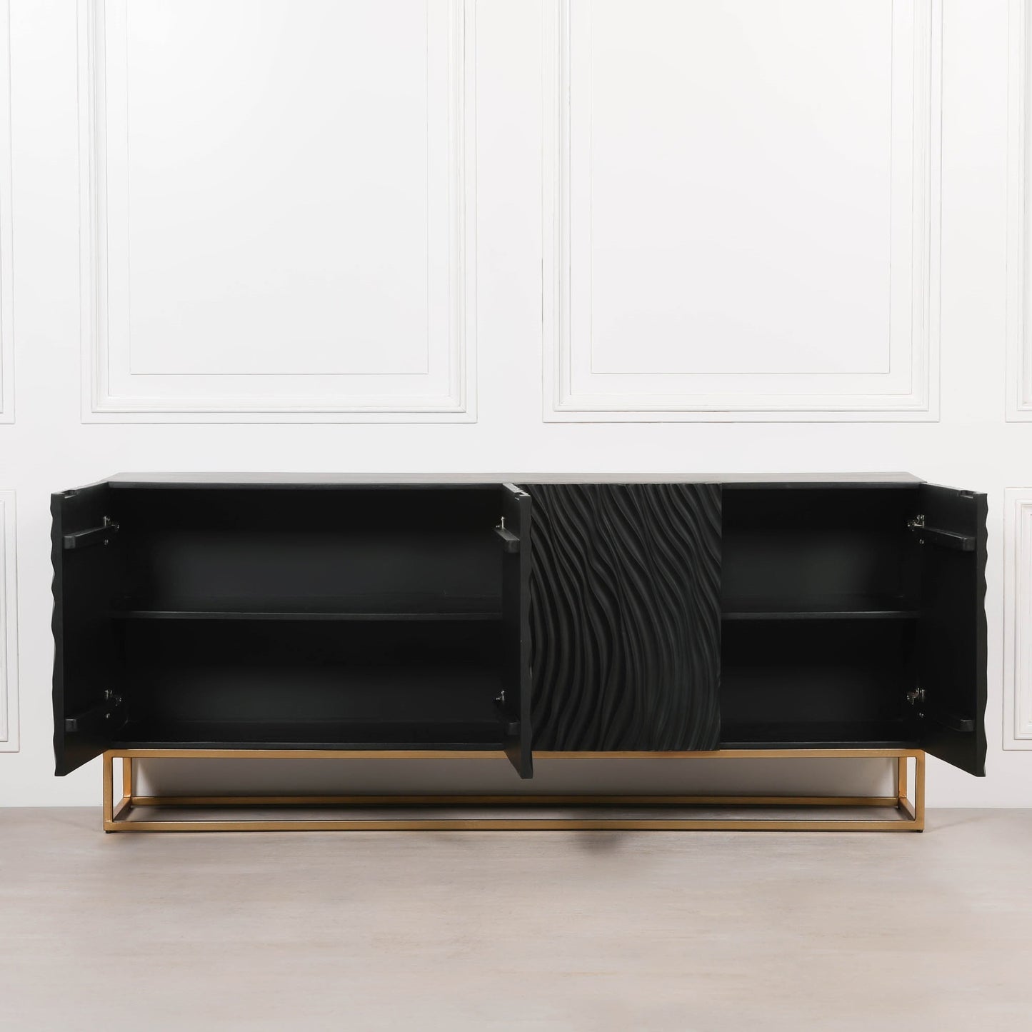 Duskgold Black Mango Wood Ripples Sideboard