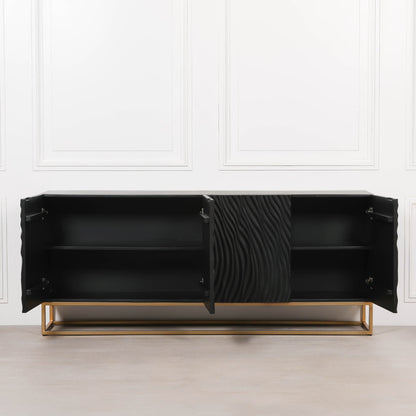 Duskgold Black Mango Wood Ripples Sideboard
