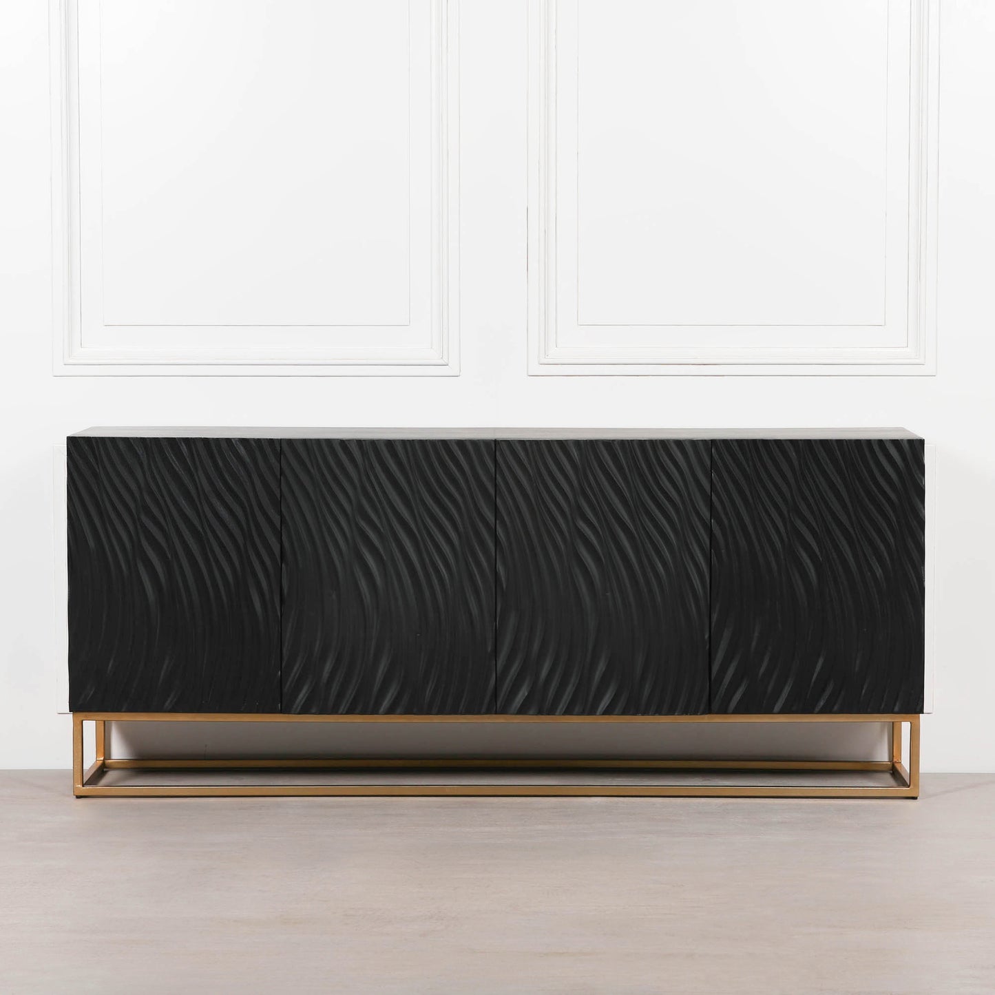 Duskgold Black Mango Wood Ripples Sideboard