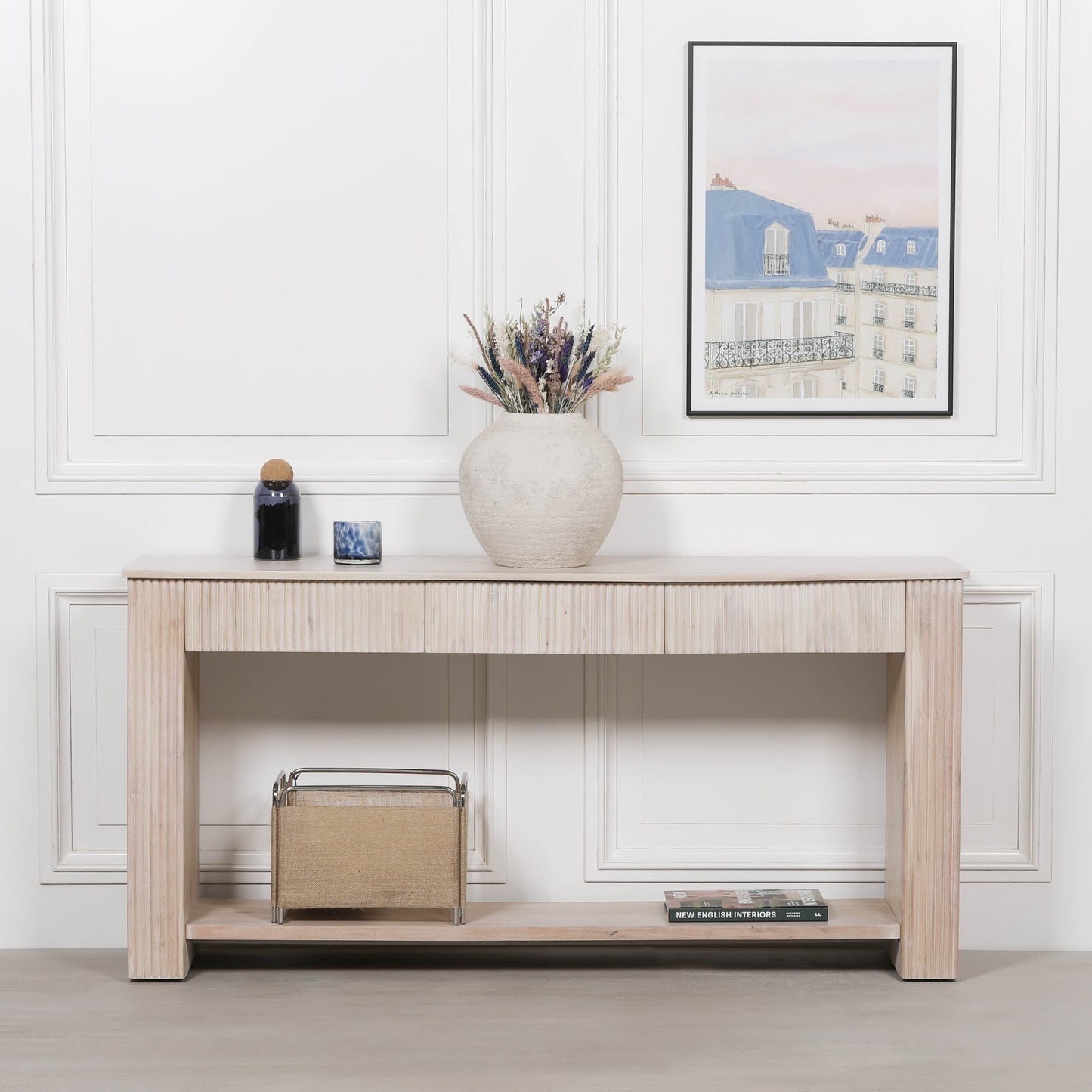 Everden Fluted Acacia Wood Console Table