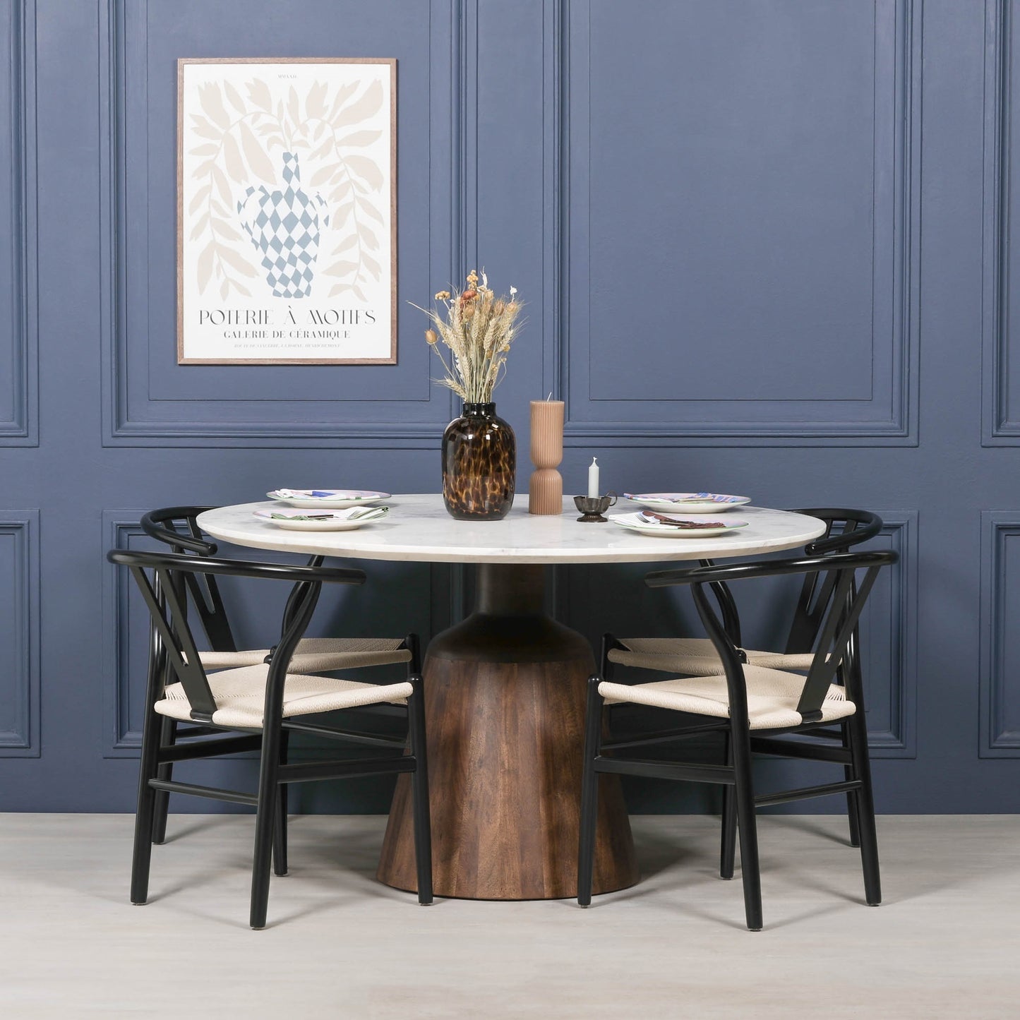 Vierra 135cm Round Acacia Wood & Marble Dining Table