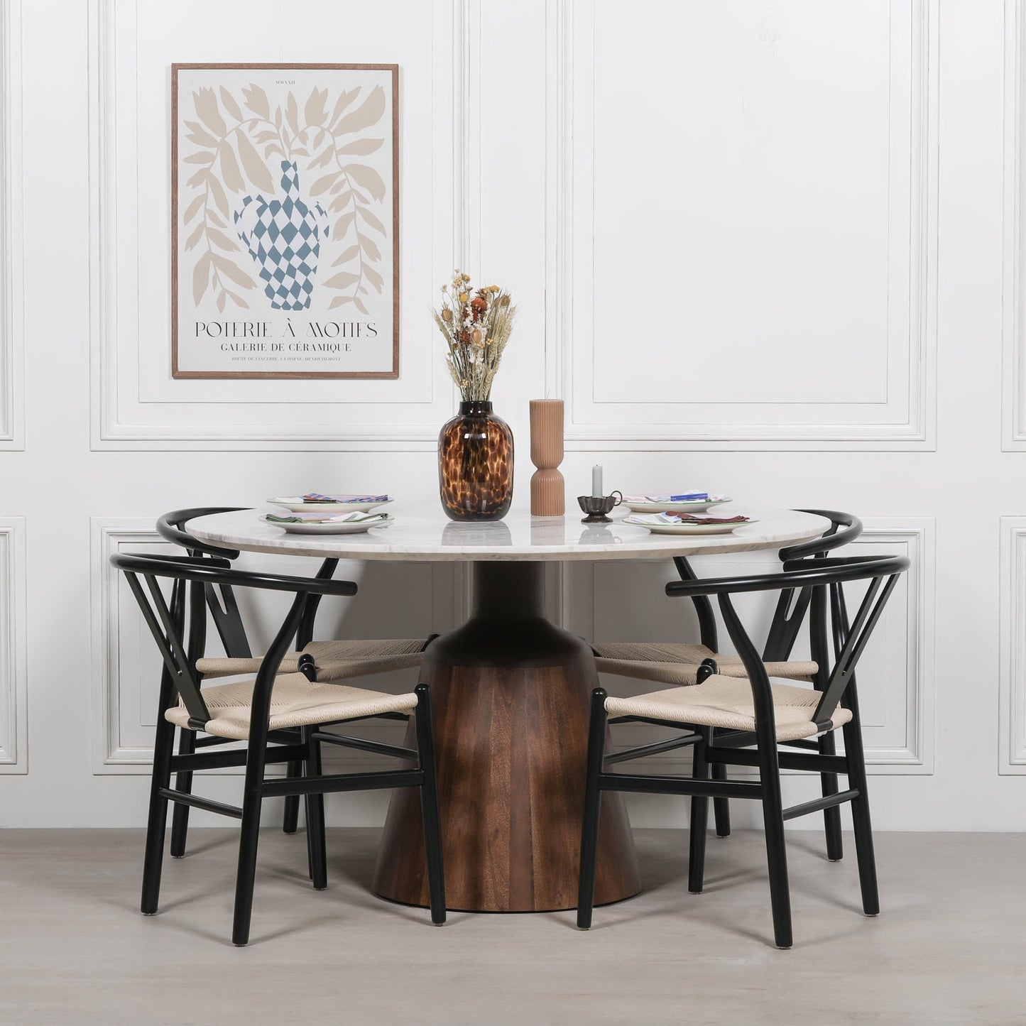 Vierra 135cm Round Acacia Wood & Marble Dining Table