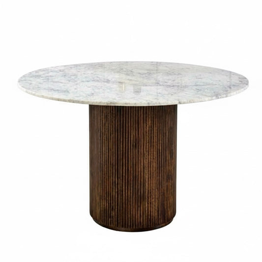 Opal Mango Wood Round Dining Table With Marble Top