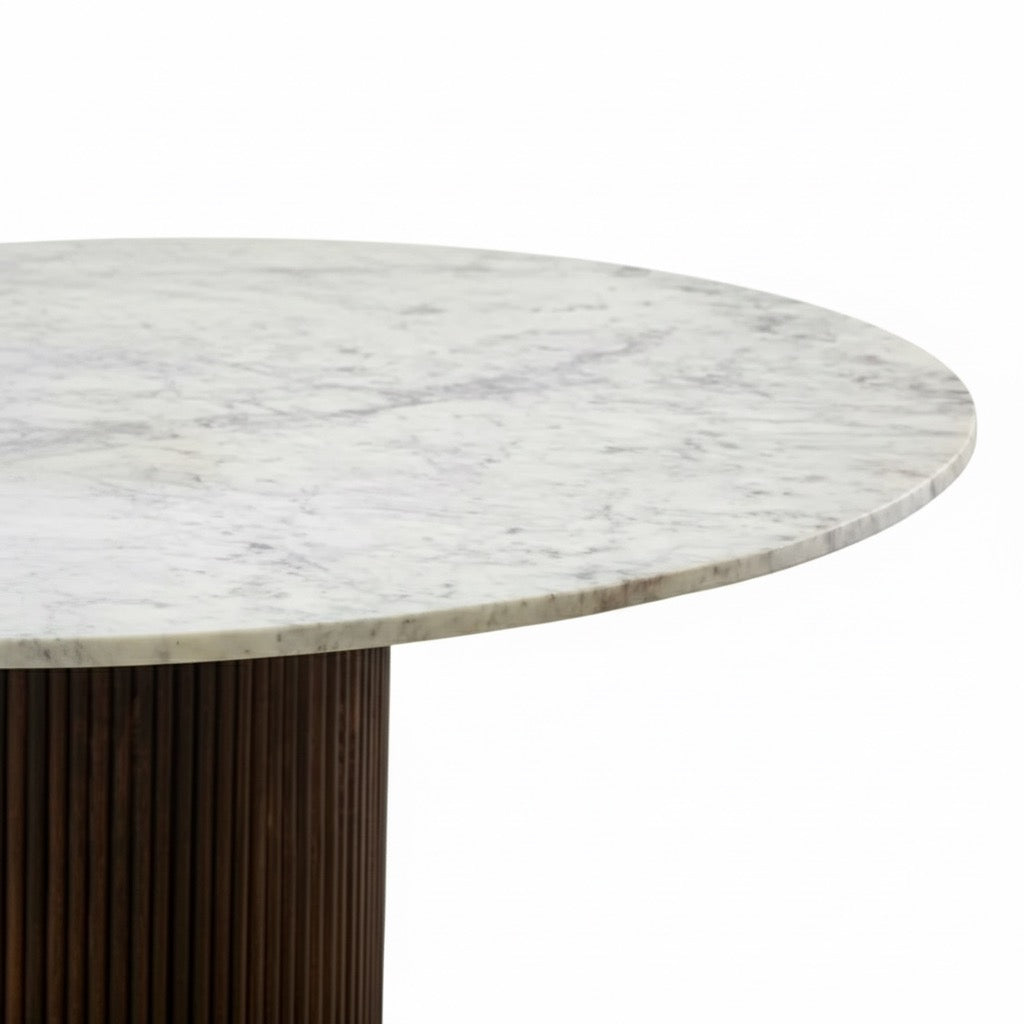 Opal Mango Wood Round Dining Table With Marble Top