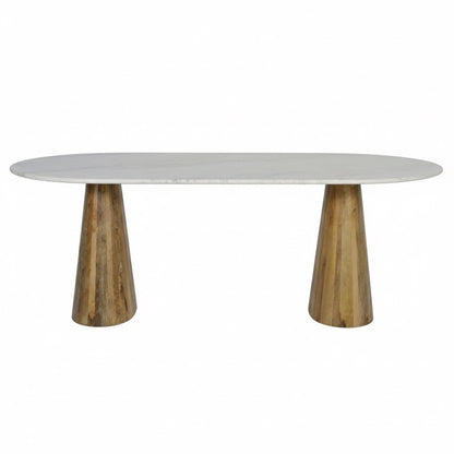 Aranya Solid Wood Oval Marble Top Dining Table