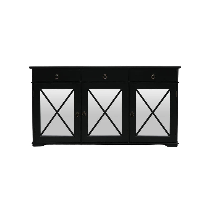 Nocturne Black Oriental Sideboard with Mirrored Doors