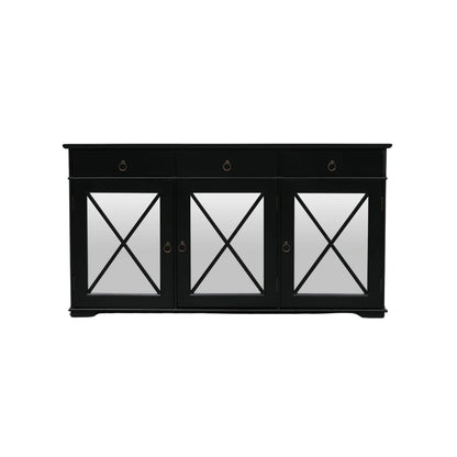Nocturne Black Oriental Sideboard with Mirrored Doors