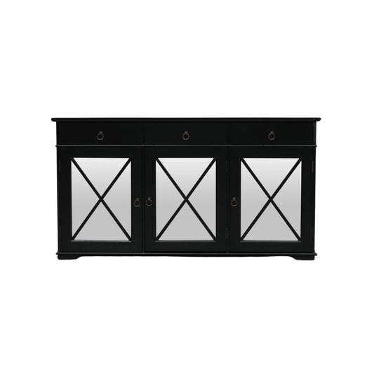 Nocturne Black Oriental Sideboard with Mirrored Doors