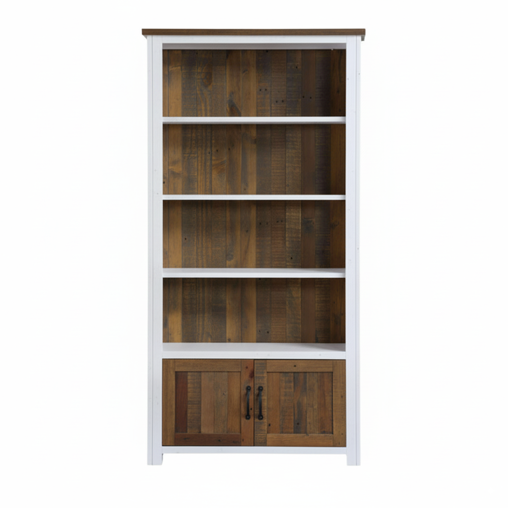 Splash of White Large Open Bookcase with Doors