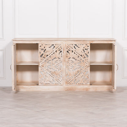 Solmere Ornate Carved Mango Wood Sideboard with Mirror Doors