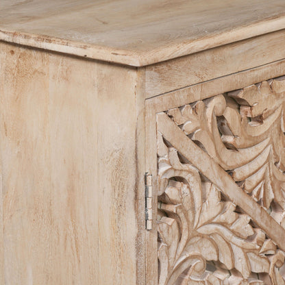 Solmere Ornate Carved Mango Wood Sideboard with Mirror Doors