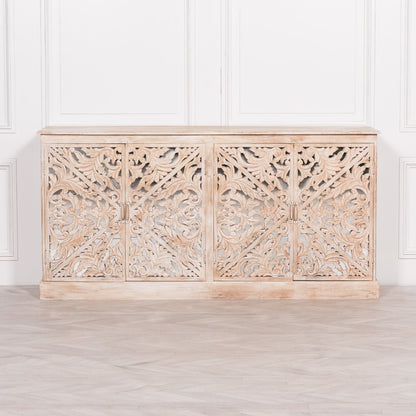 Solmere Ornate Carved Mango Wood Sideboard with Mirror Doors
