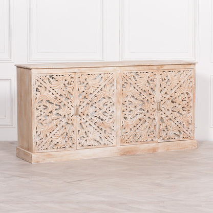 Solmere Ornate Carved Mango Wood Sideboard with Mirror Doors
