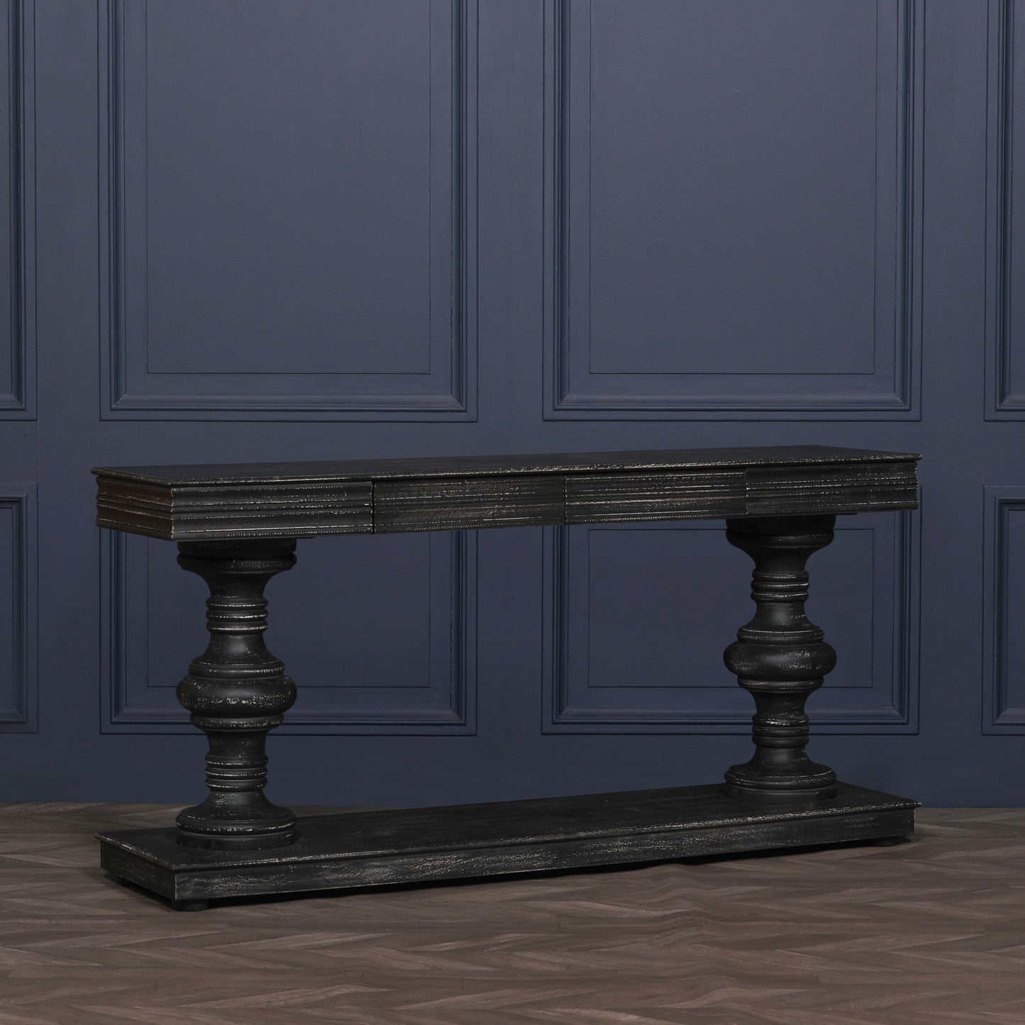Solmere Distressed Black Mango Wood 180cm Console Table