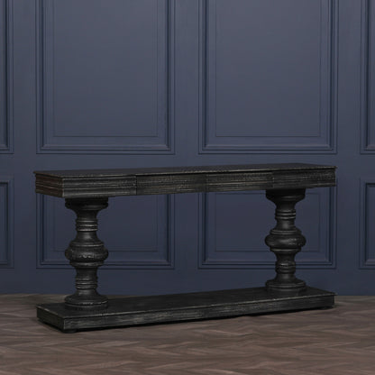 Solmere Distressed Black Mango Wood 180cm Console Table