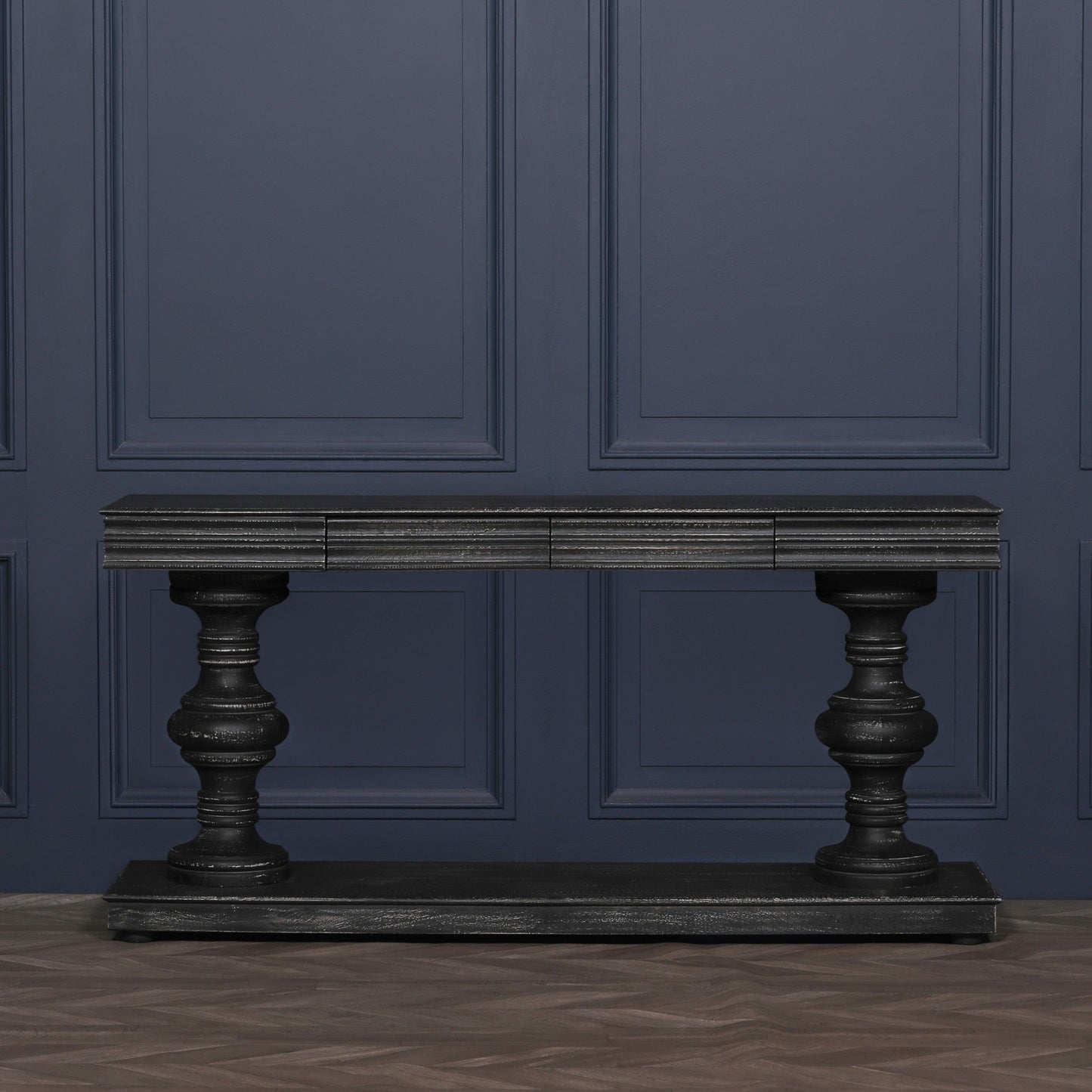 Solmere Distressed Black Mango Wood 180cm Console Table