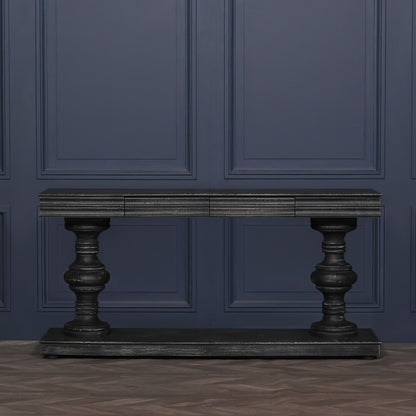 Solmere Distressed Black Mango Wood 180cm Console Table