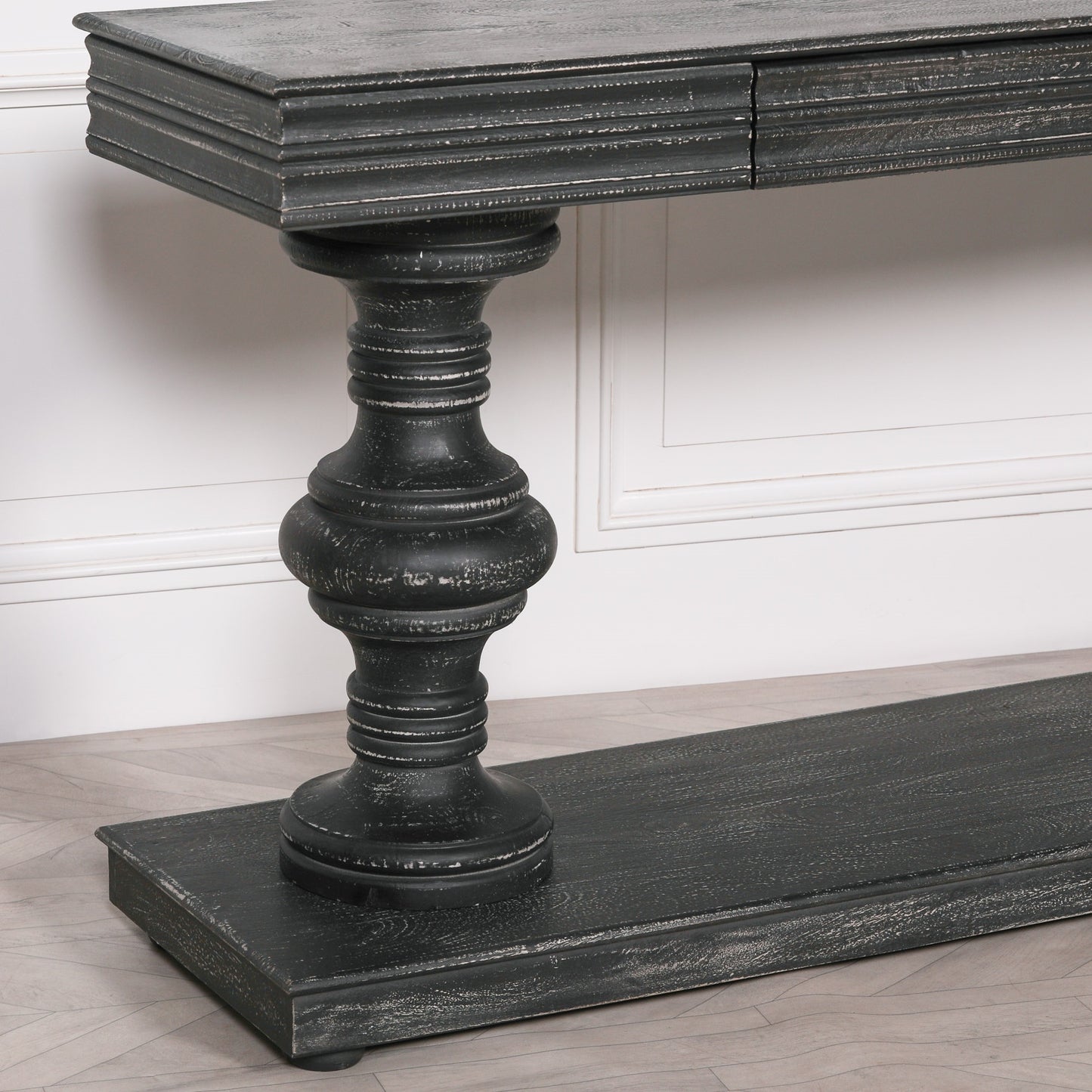 Solmere Distressed Black Mango Wood 180cm Console Table