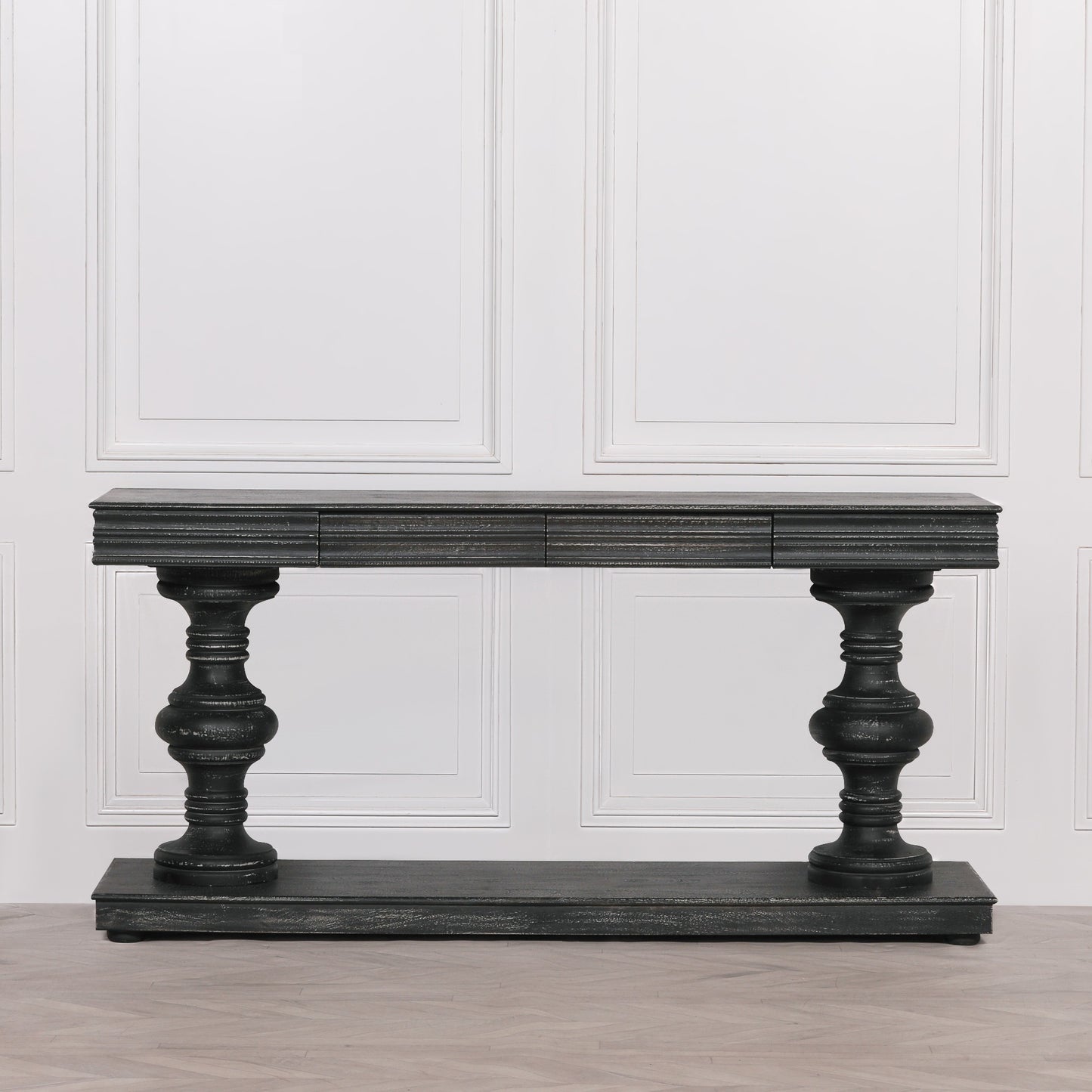 Solmere Distressed Black Mango Wood 180cm Console Table