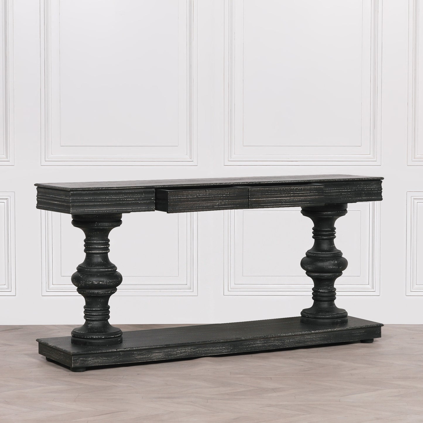 Solmere Distressed Black Mango Wood 180cm Console Table