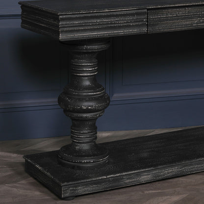 Solmere Distressed Black Mango Wood 180cm Console Table