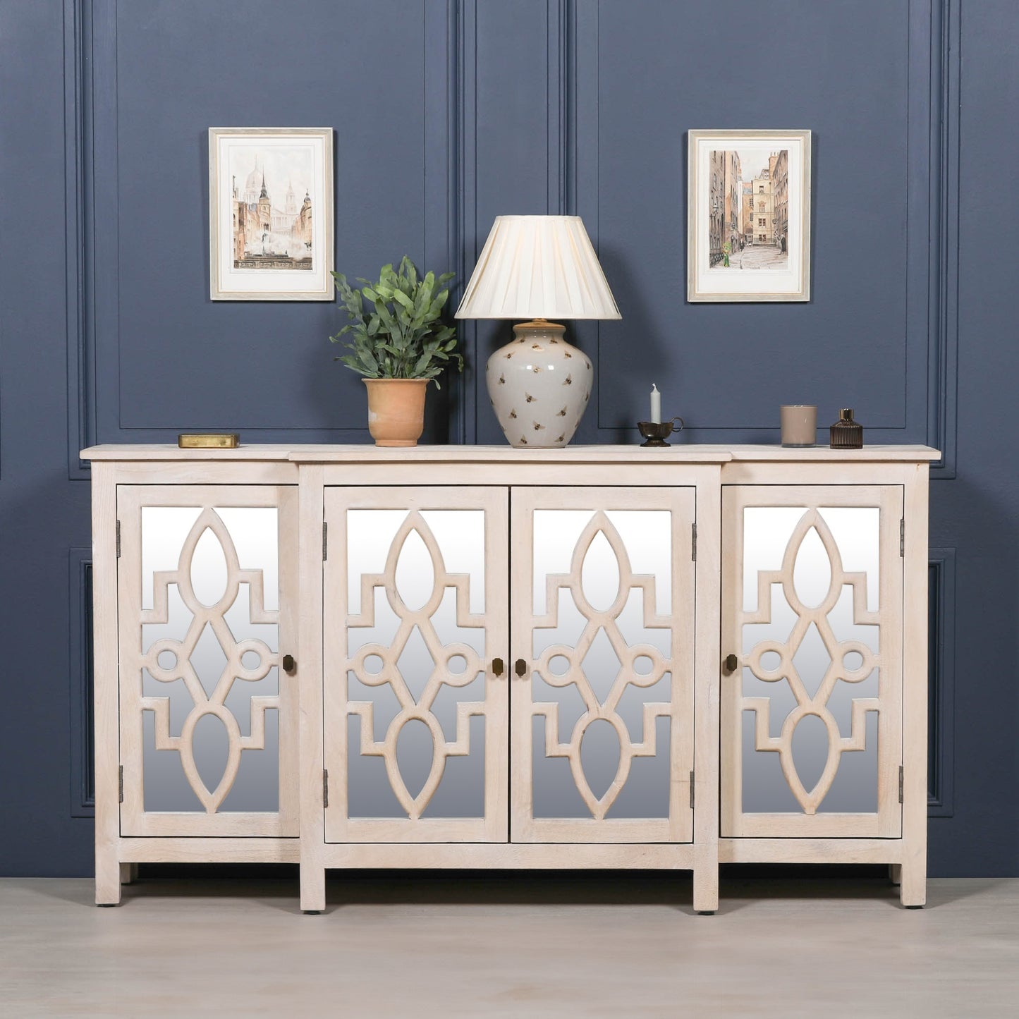 Solmere 4-Door Mirrored Breakfront Mango Wood Sideboard