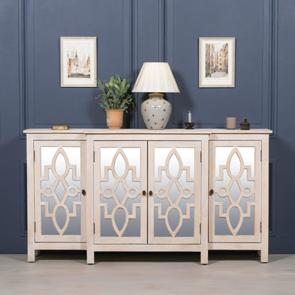 Solmere 4-Door Mirrored Breakfront Mango Wood Sideboard