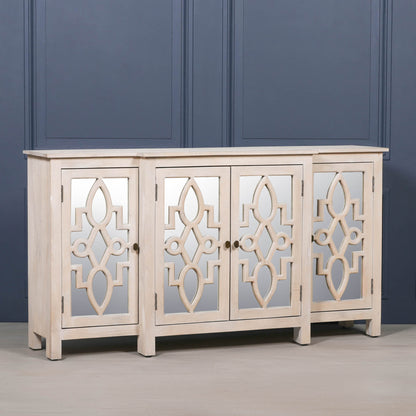 Solmere 4-Door Mirrored Breakfront Mango Wood Sideboard