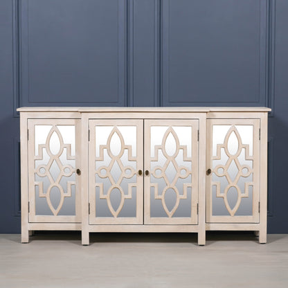 Solmere 4-Door Mirrored Breakfront Mango Wood Sideboard