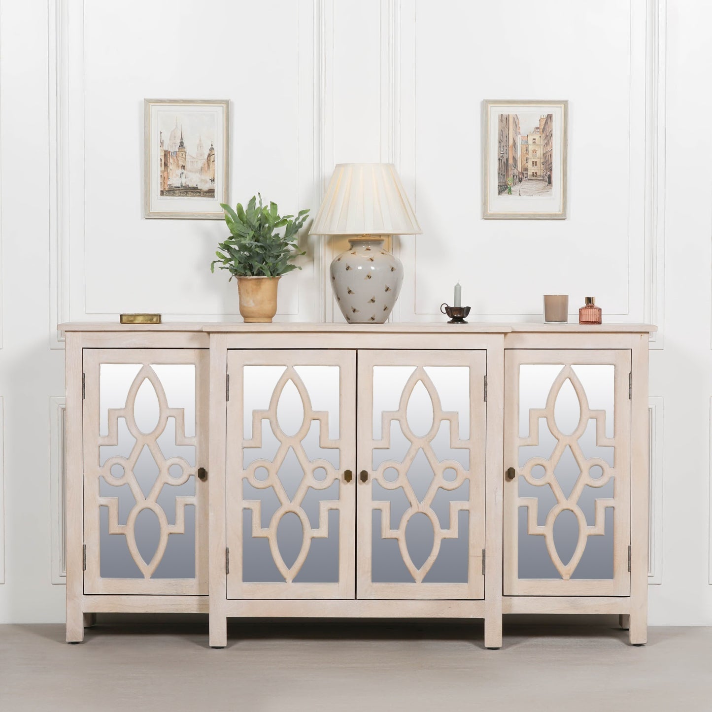 Solmere 4-Door Mirrored Breakfront Mango Wood Sideboard