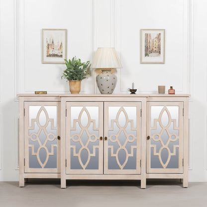 Solmere 4-Door Mirrored Breakfront Mango Wood Sideboard