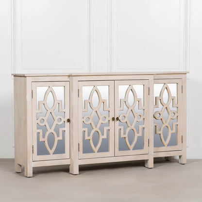 Solmere 4-Door Mirrored Breakfront Mango Wood Sideboard