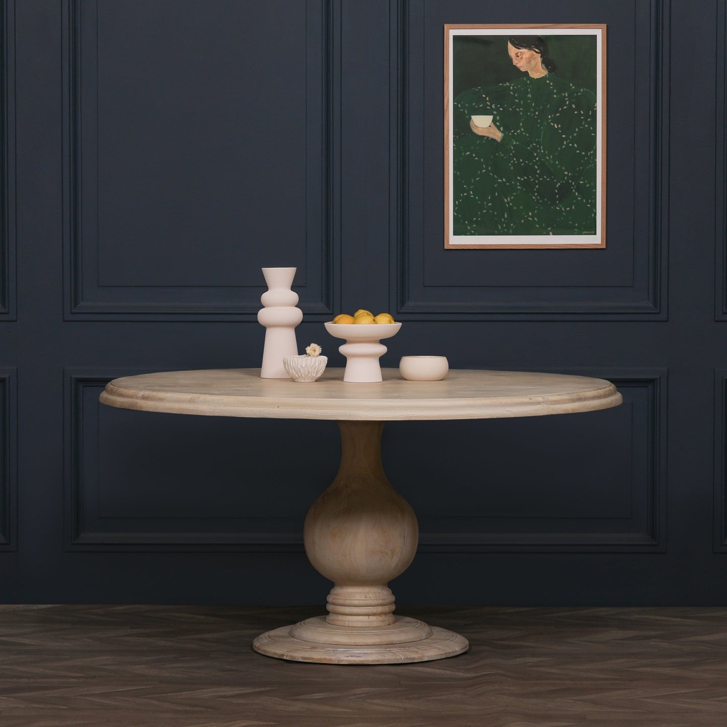 Aubrey 152cm Round Mango Wood Pedestal Dining Table