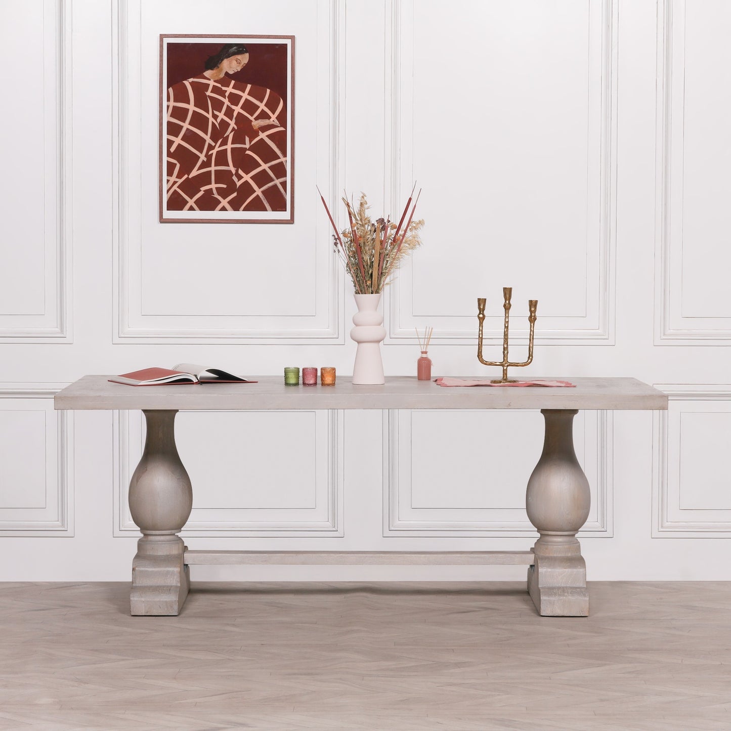 Aubrey 210cm Bleached Mango Wood Pedestal Dining Table