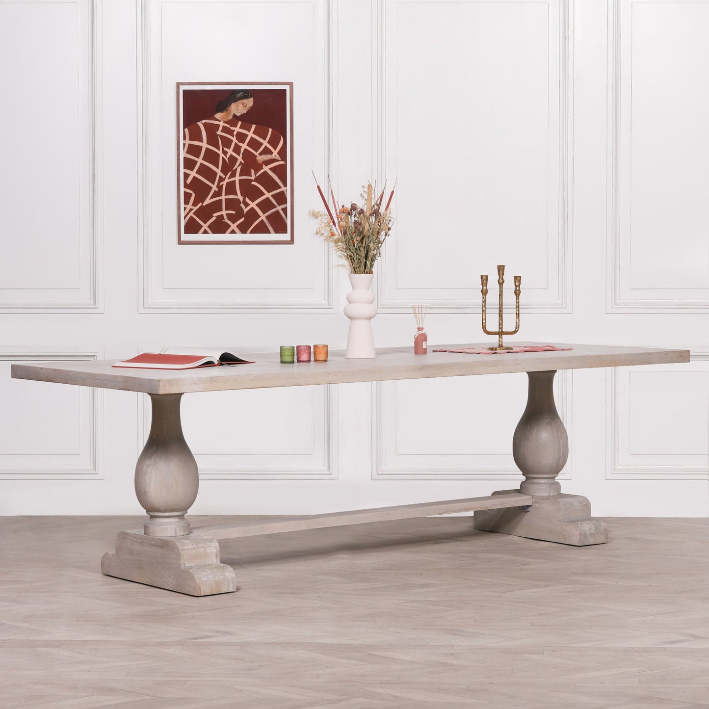 Aubrey 260cm Bleached Mango Wood Pedestal Dining Table