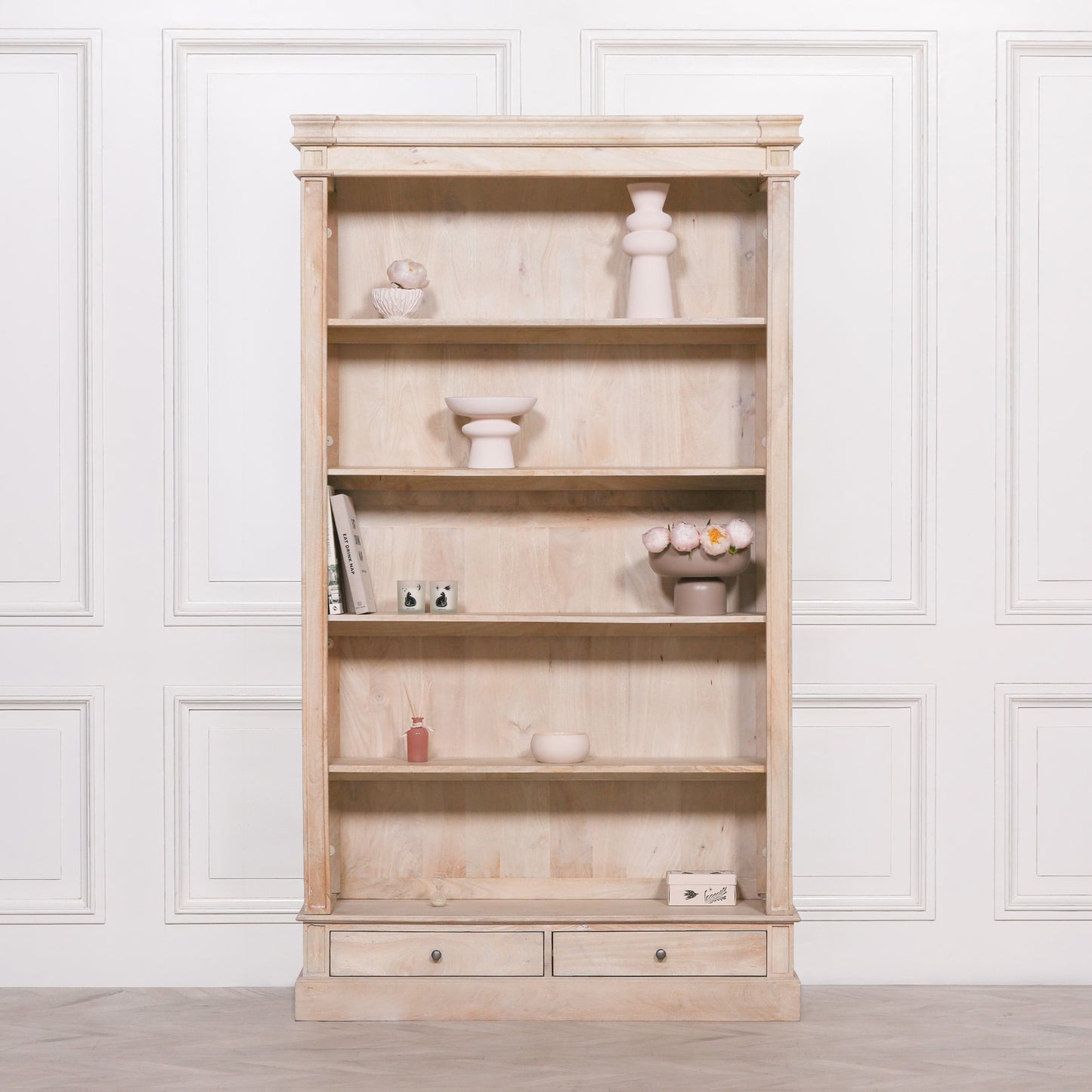 Blanche Rustic Mango Wood Bookcase with Open Drawers