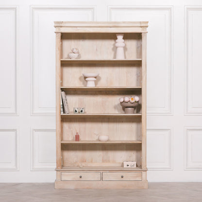 Blanche Rustic Mango Wood Bookcase with Open Drawers