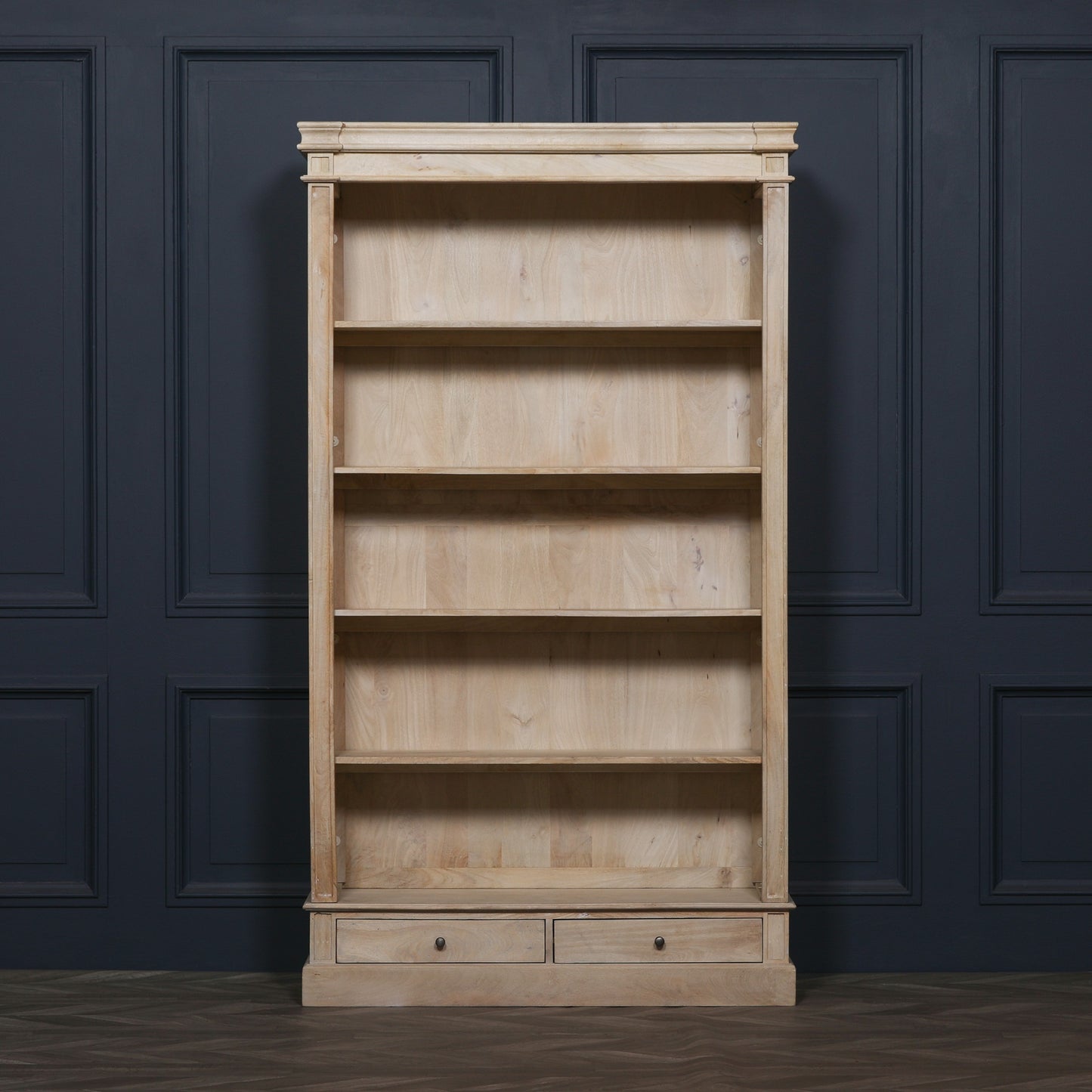 Blanche Rustic Mango Wood Bookcase with Open Drawers