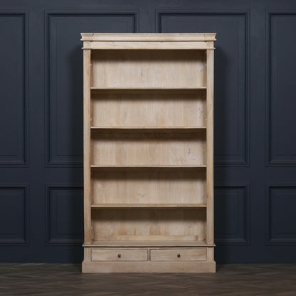 Blanche Rustic Mango Wood Bookcase with Open Drawers