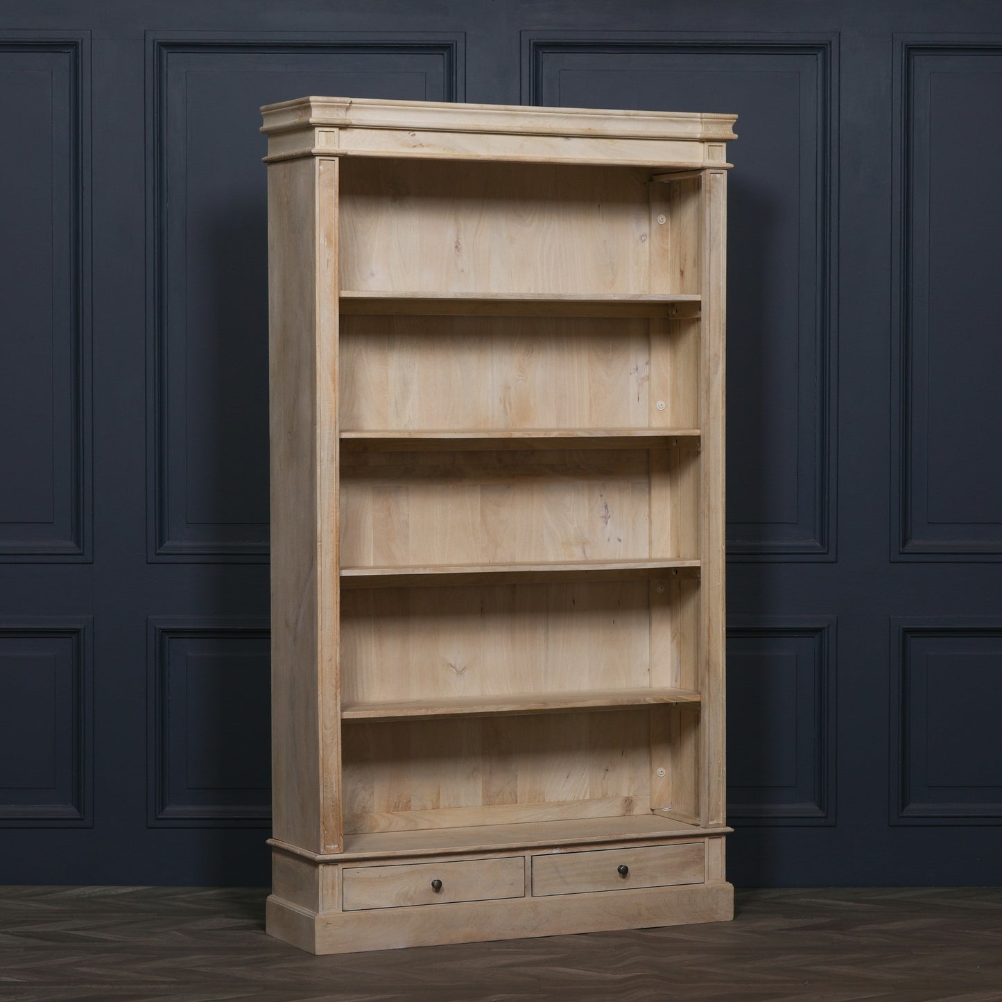 Blanche Rustic Mango Wood Bookcase with Open Drawers