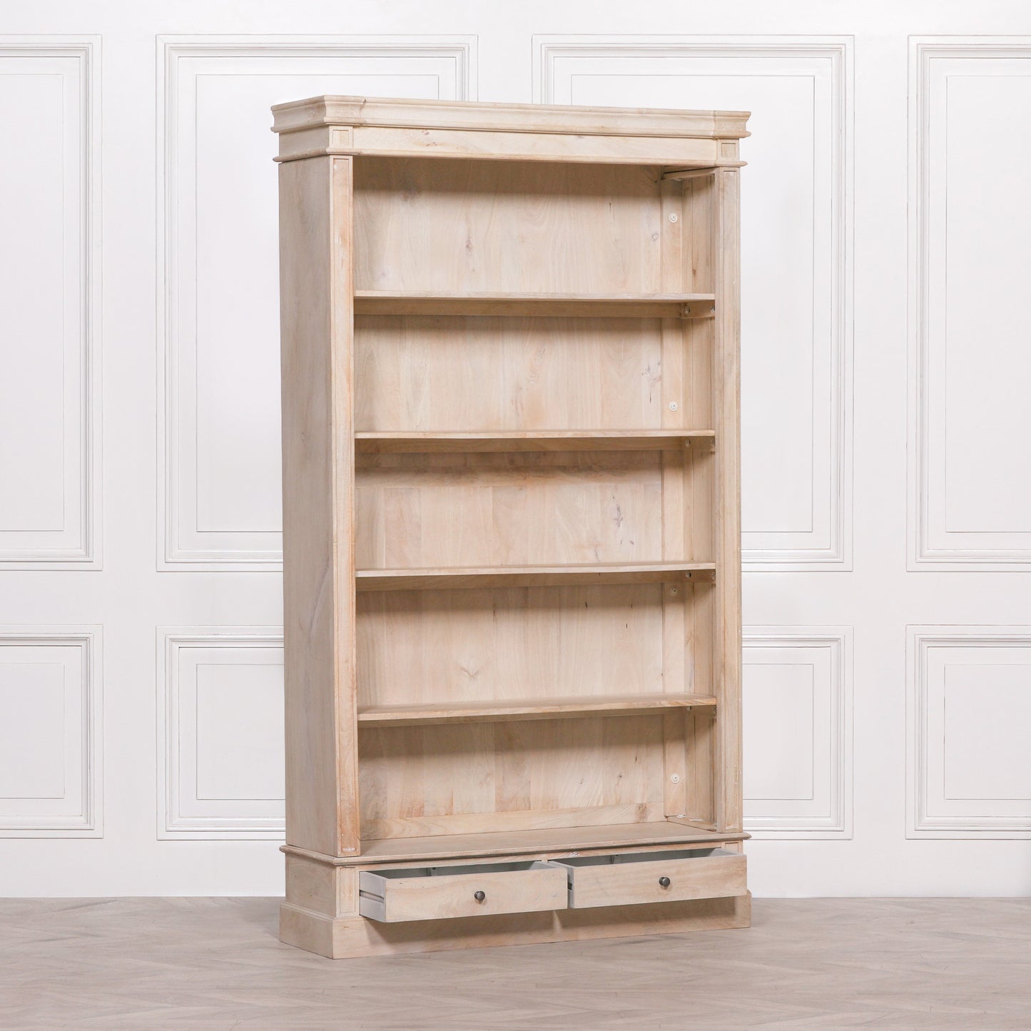 Blanche Rustic Mango Wood Bookcase with Open Drawers