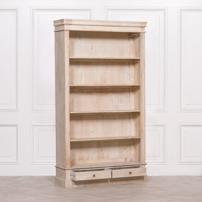 Blanche Rustic Mango Wood Bookcase with Open Drawers