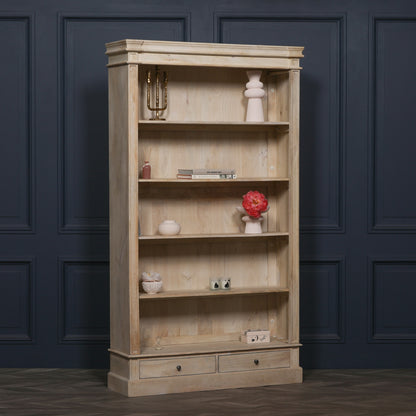 Blanche Rustic Mango Wood Bookcase with Open Drawers