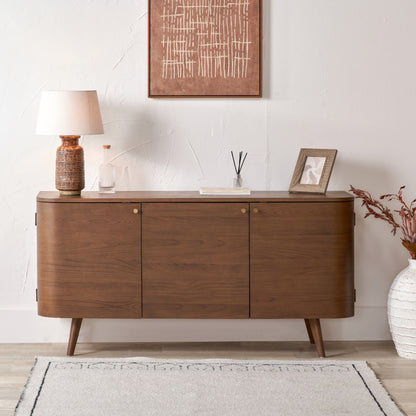 Elias Dark Ash Wood Retro 3 Door Sideboard