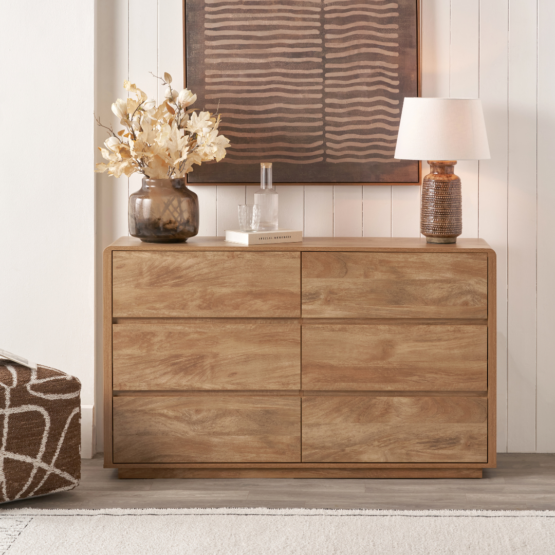 Eversley Oak Effect Veneer 6 Drawer Sideboard