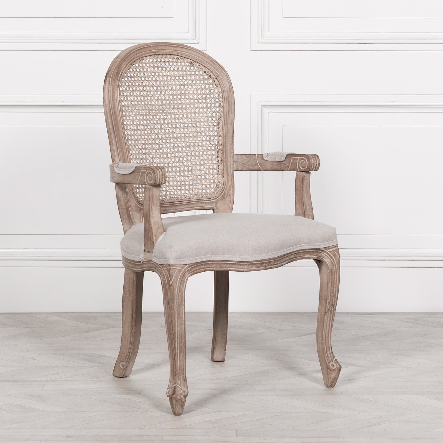 Louis Birch Wood Upholstered Dining Arm Chair